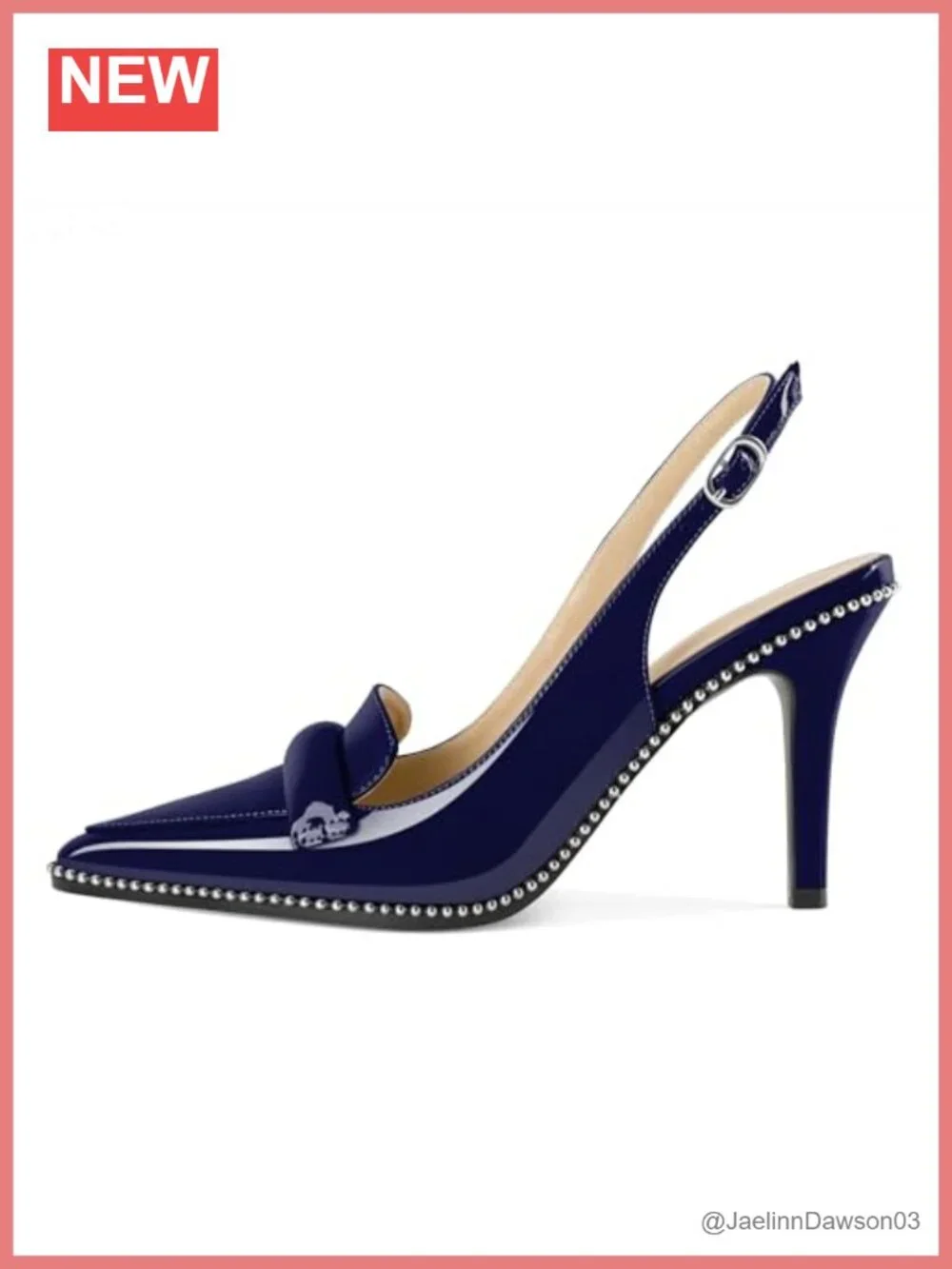 Beaded Slingback Stiletto Heels Pumps for Women, Pointed Toe Slip On High Heel